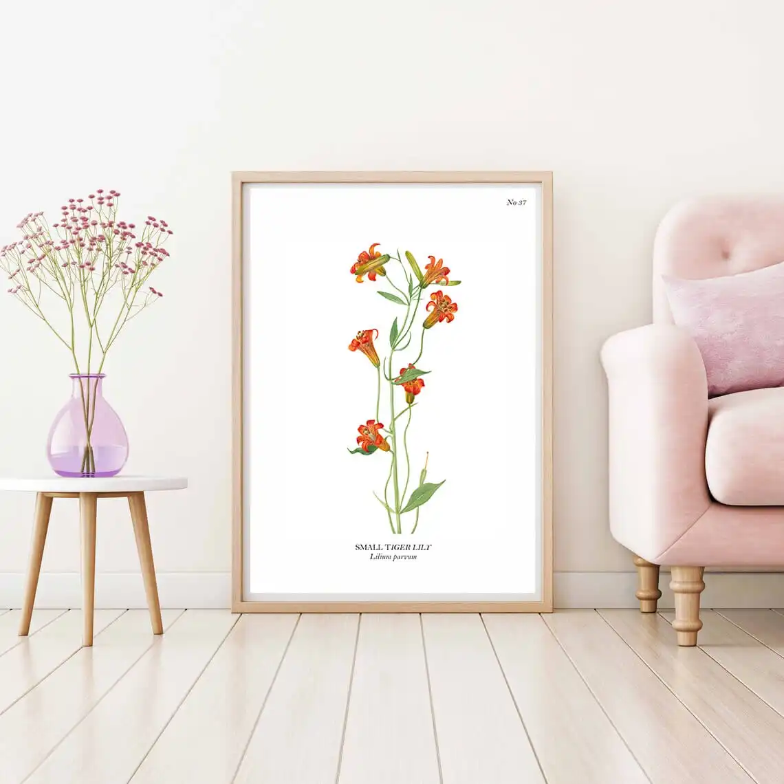 Art print with a botanical sketch on it and scientific name