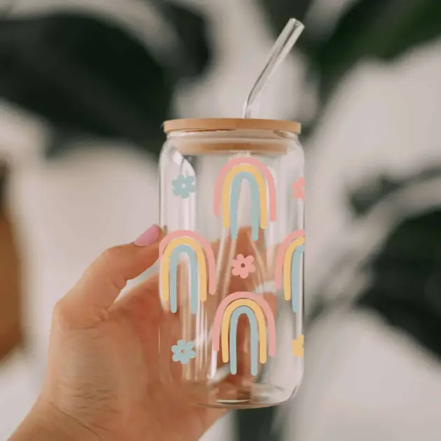 Boho Rainbow Glass Can Libbey 475ml - Kawaii Labs 1