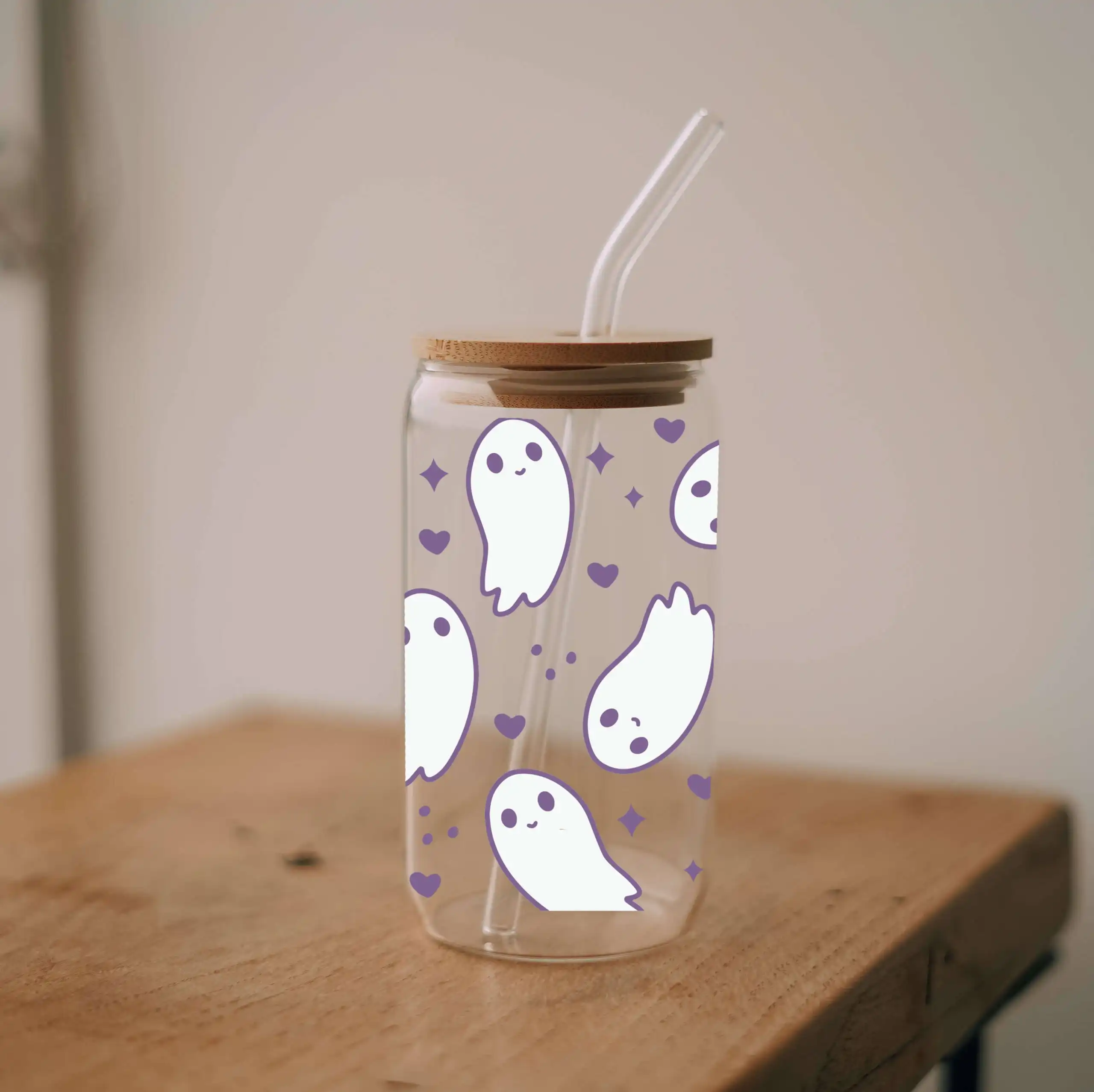 Friendly Ghosts Glass Can 1 Friendly Ghost Glass Can Libbey 475ml - Kawaii Labs