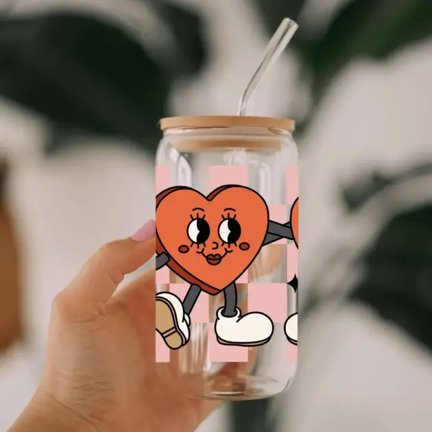 Retro Heart Glass Can Libbey 475ml - Kawaii Labs 1