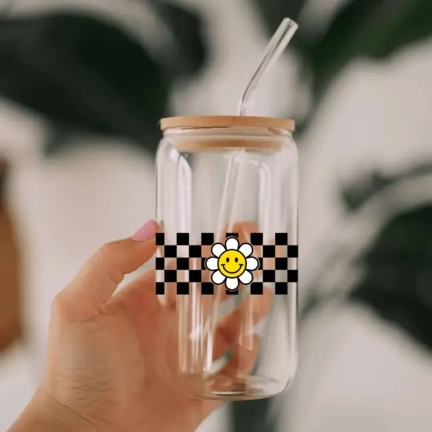 Smiling Flower Glass Can Libbey 475ml - Kawaii Labs 1